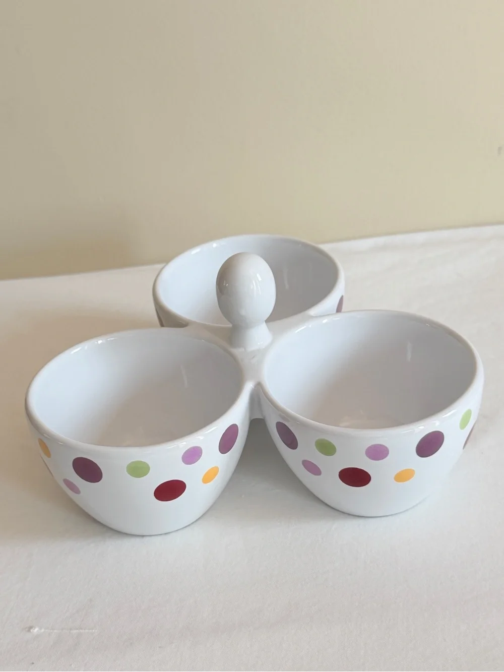 Pampered Chef Simple Additions Polka Dot 3 Section Serving Bowl Condiment Dish